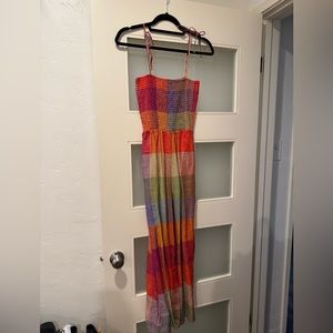 Anthropologie dRA Smocked Linen Plaid Jumpsuit Size XS